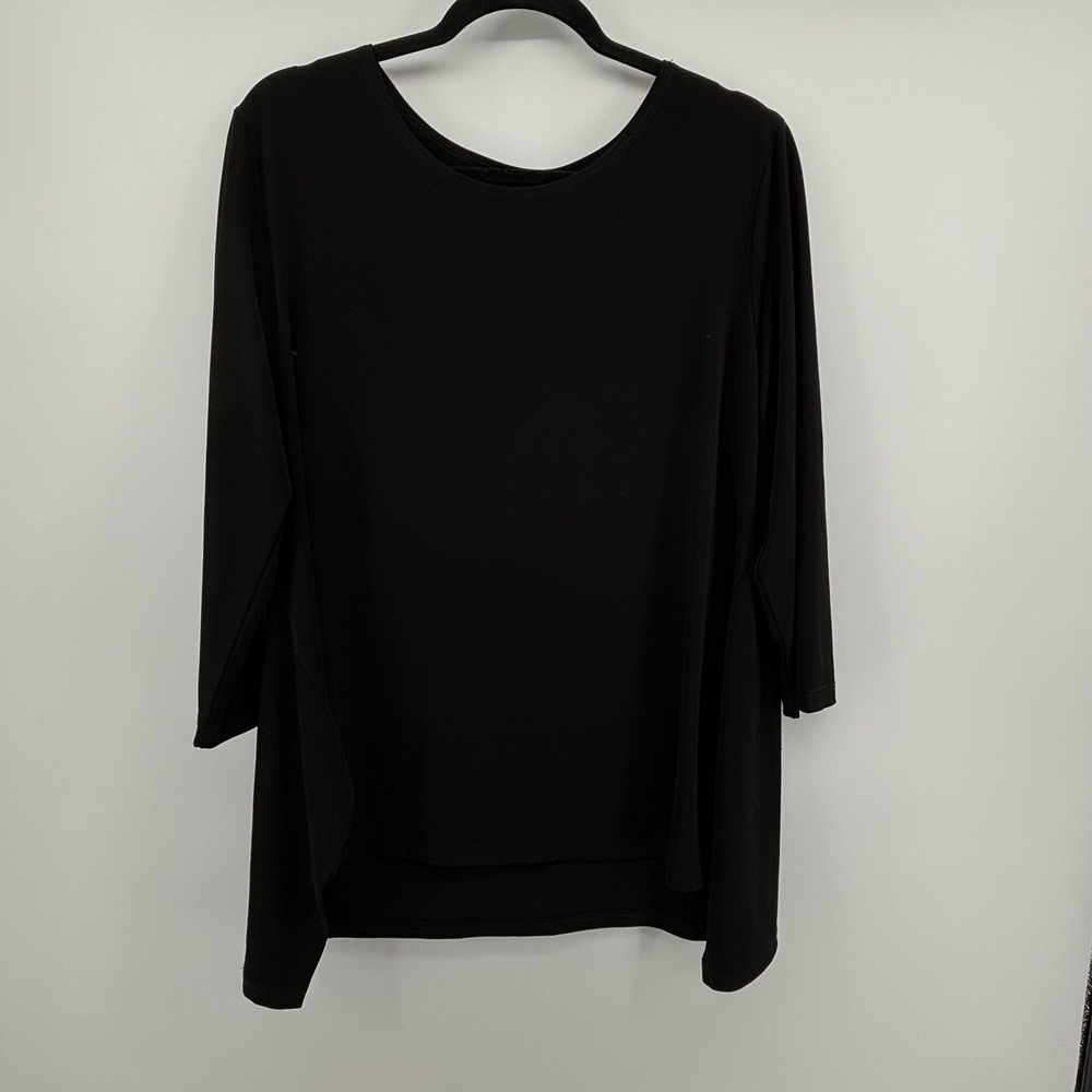 Clara Sunwoo Black High-Low Side Slit  Tunic Top 3/4 Sleeve Round Neck XL USA